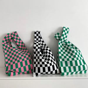CHACHA Handknitted Checkerboard Tote Bag