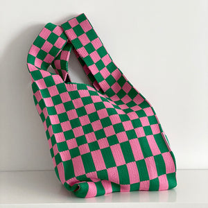 CHACHA Handknitted Checkerboard Tote Bag