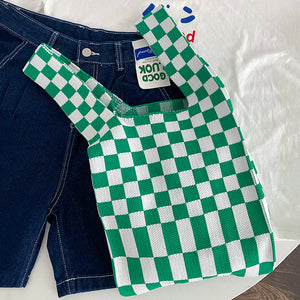 CHACHA Handknitted Checkerboard Tote Bag