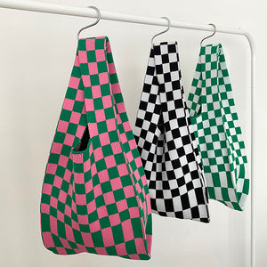 CHACHA Handknitted Checkerboard Tote Bag