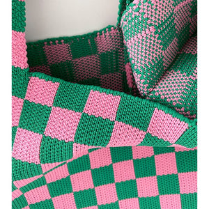 CHACHA Handknitted Checkerboard Tote Bag