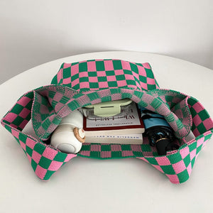 CHACHA Handknitted Checkerboard Tote Bag