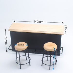 Minimum World 1:12 Dollhouse Bar counter with chairsx2