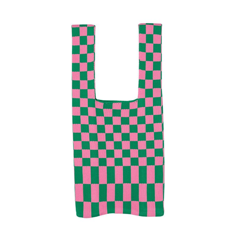 CHAWOOL Handknitted Checkerboard Tote Bag