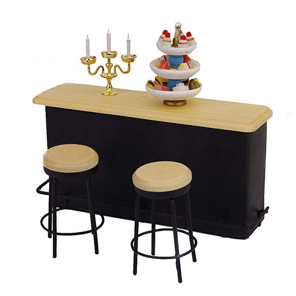 Load image into Gallery viewer, Minimum World 1:12 Dollhouse Bar counter with chairsx2
